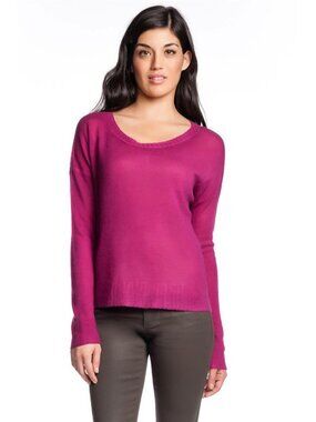 360 Sweater Bella Fuchsia Pink Boatneck 100% Cashmere Long Sleeves Boat Neck New